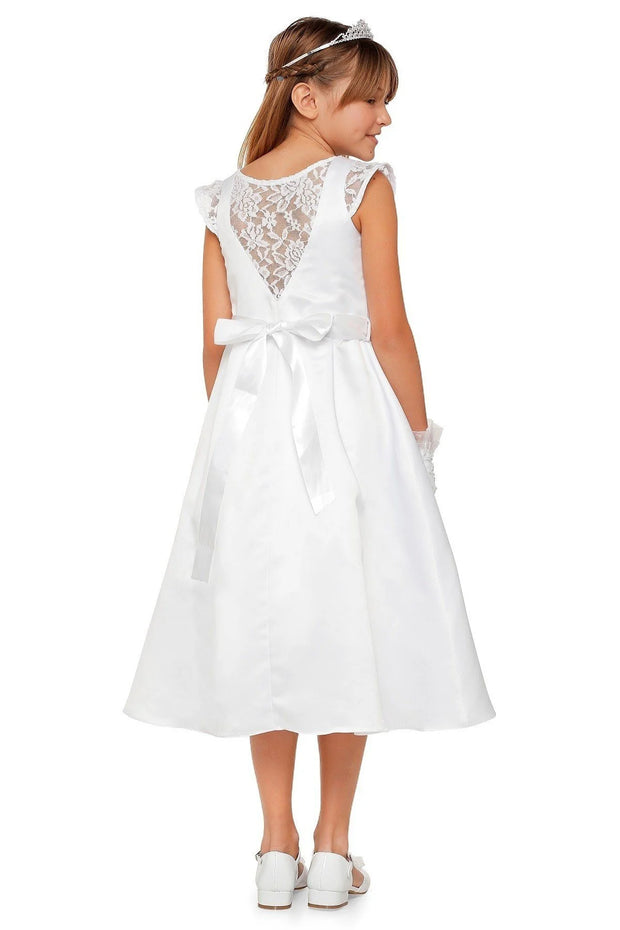 Style# 2009 Communion satin dress with cap lace sleeve