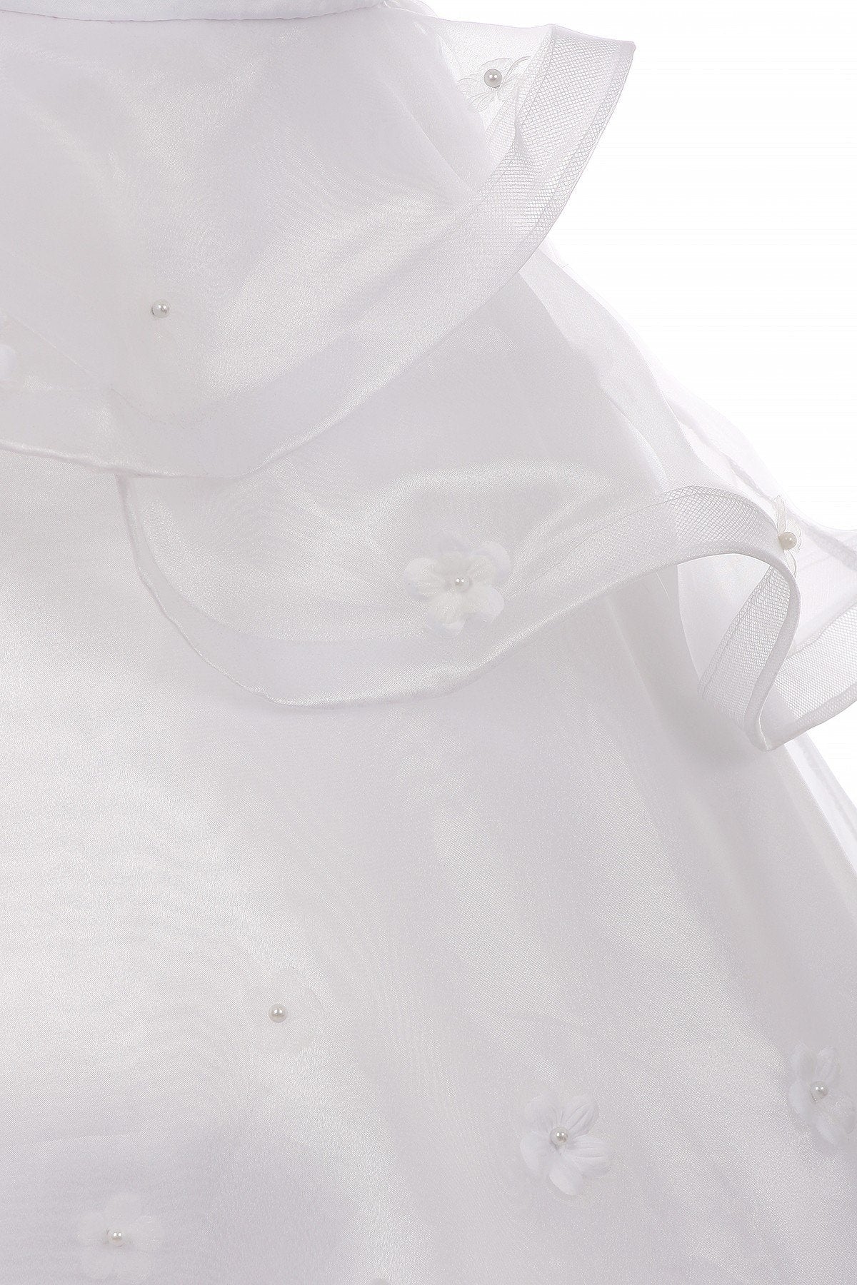 # 2903 Communion Dress Elegant layered skirt, cap sleeve, 3D flower satin organza dress.