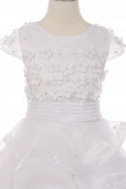 # 2903 Communion Dress Elegant layered skirt, cap sleeve, 3D flower satin organza dress.