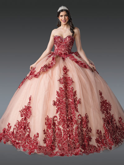 Elegant Strapless Ball Gown Quinceañera Dress with Intricate Embroidery and Sweetheart Neckline Quinceanera Dress