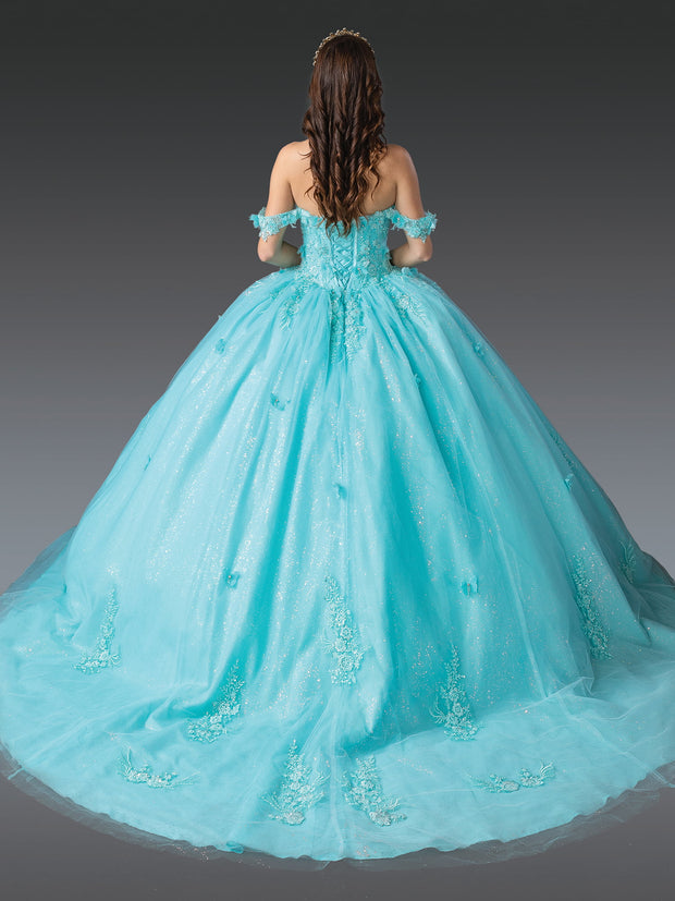 Elegant Off-Shoulder Ball Gown Quinceañera Dress with Floral Lace Appliqués and Corset Bodice Quinceanera Dress