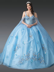 Sophisticated Ball Gown Quinceañera Dress with Sheer Puffed Sleeves and Embellished Floral Appliqués Quinceanera Dress (Copy)
