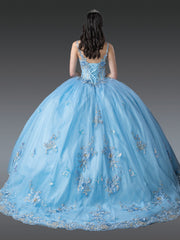Sophisticated Ball Gown Quinceañera Dress with Sheer Puffed Sleeves and Embellished Floral Appliqués Quinceanera Dress (Copy)
