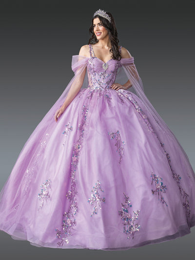 Sophisticated Ball Gown Quinceañera Dress with Sheer Puffed Sleeves and Embellished Floral Appliqués Quinceanera Dress