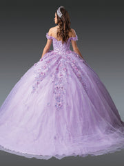 Regal Off-Shoulder Ball Gown Quinceañera Dress with Embellished Bodice and Sheer Sleeves Quinceanera Dress