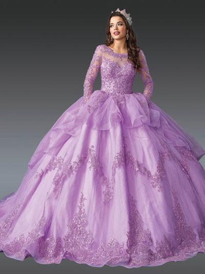 Opulent Ball Gown Quinceañera Dress with Long Sleeves, Embroidered Lace, and Sheer Neckline QUINCEANERA dress