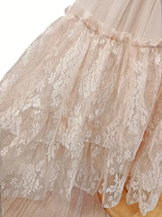 Arianny Summer Dress - Girls' Halter Lace Maxi Dress - Backless - Beidge