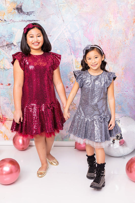 Sequin Ruffle Sleeve Tutu Dress (more colors available)