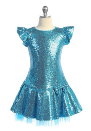 Sale! Sequin Ruffle Sleeve Tutu Dress/Blue