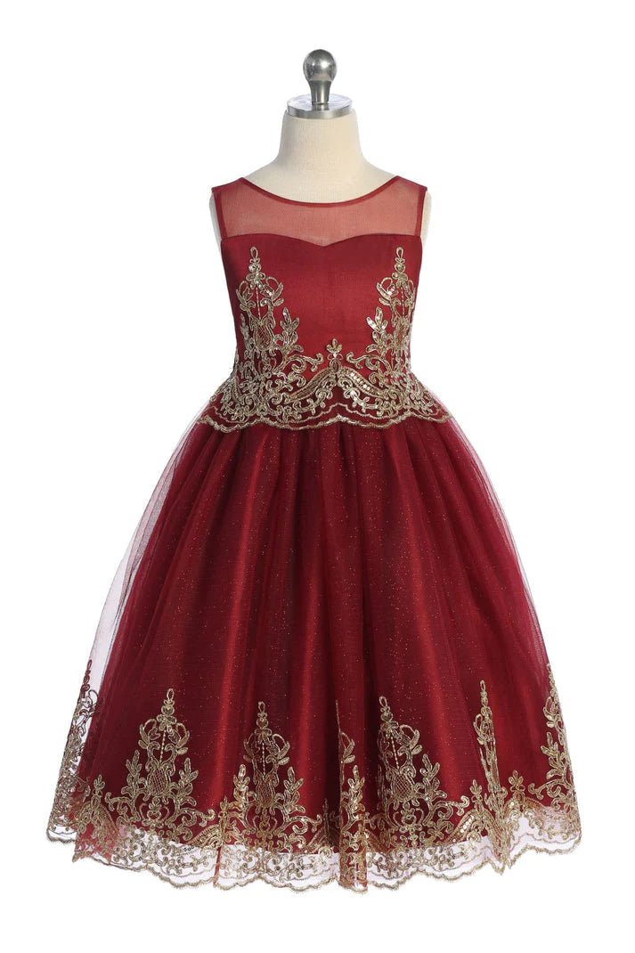 Gold Cording Embroidery Dress Burgundy