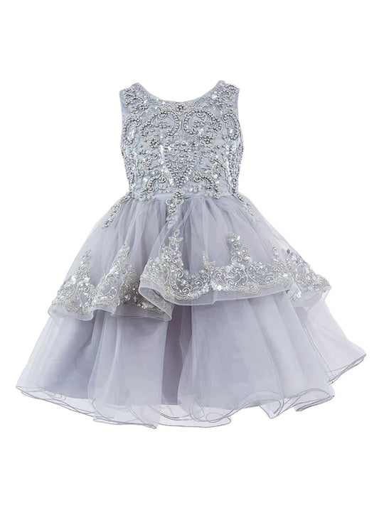 Elegant sleeveless sequin lace dress decorated with sequin flowers/Silver