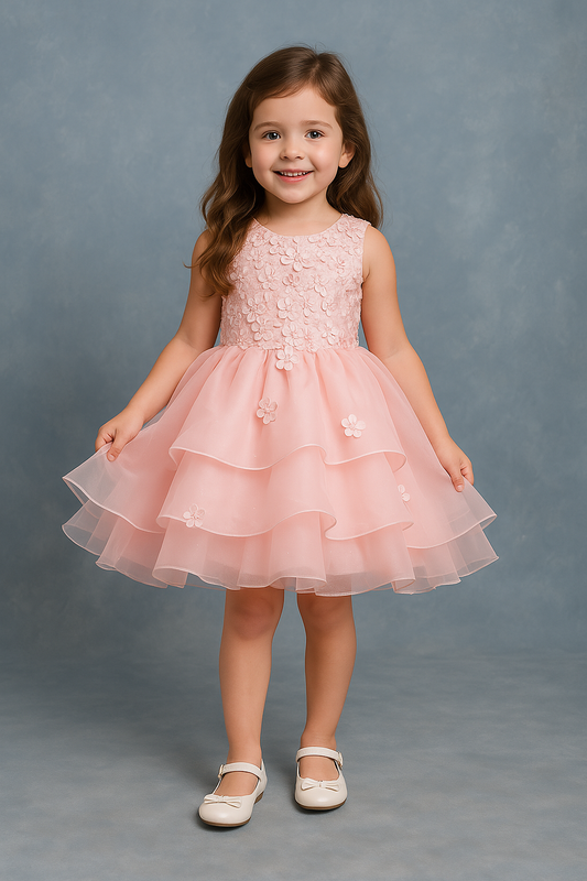 STYLE NO : 9176 FLOWER SLEEVELESS LAYERED SKIRT DRESS