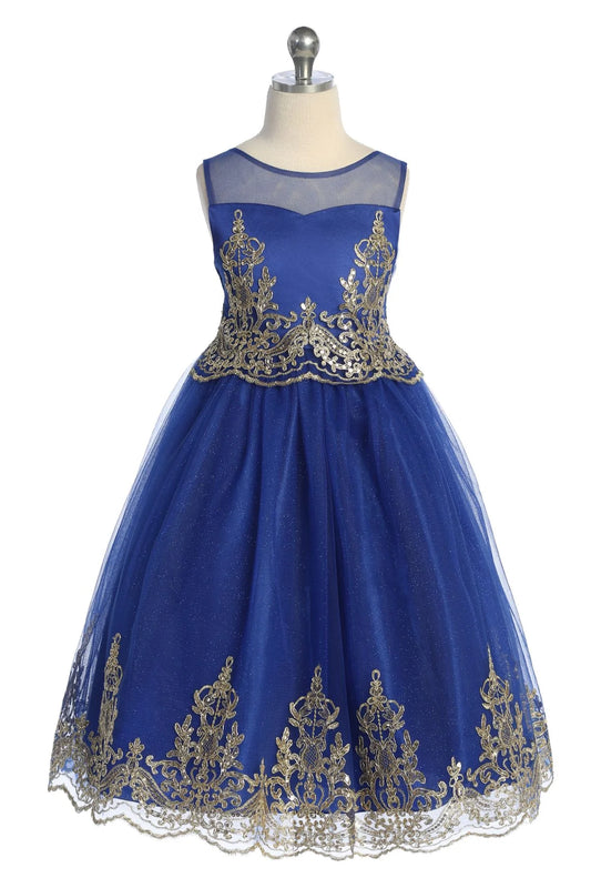 Gold Cording Embroidery Dress Royal Blue