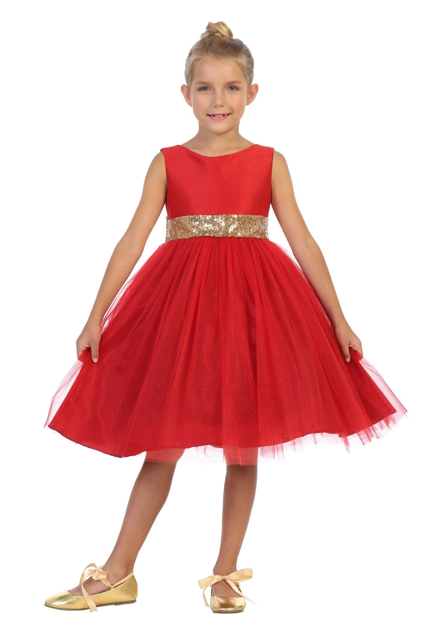Gold Sequin Back V Dress Red