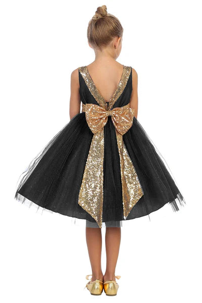 Gold Sequin Back V Dress Royal Black