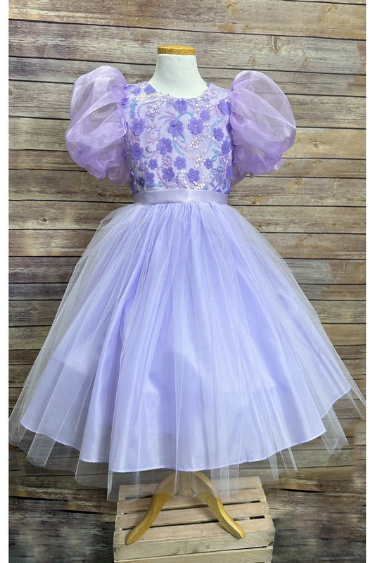 Puff Organza Sleeve with sequin and Flower Bodice Dress Style #317