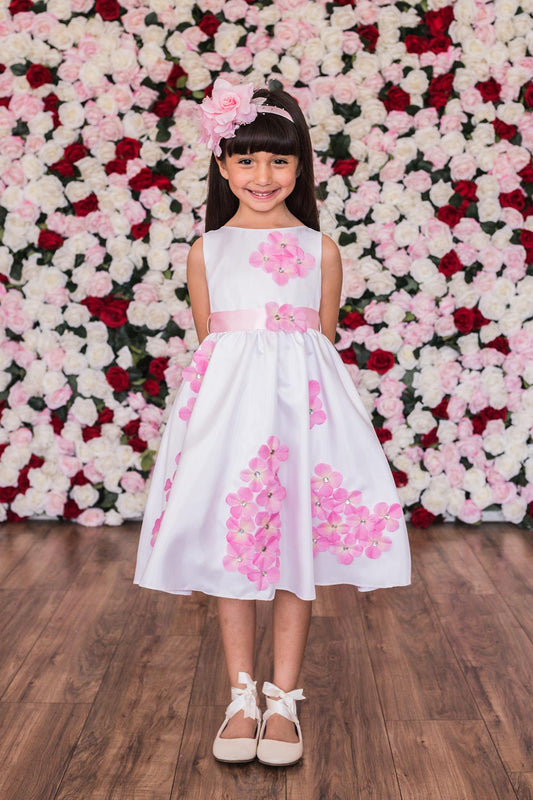 Style No. 204-F Shantung Dress Decorated with Flower Petals