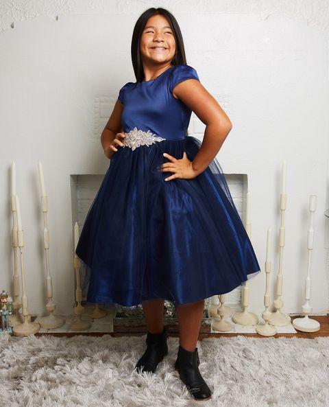 452- Sleeve Satin Dress w/ Tulle