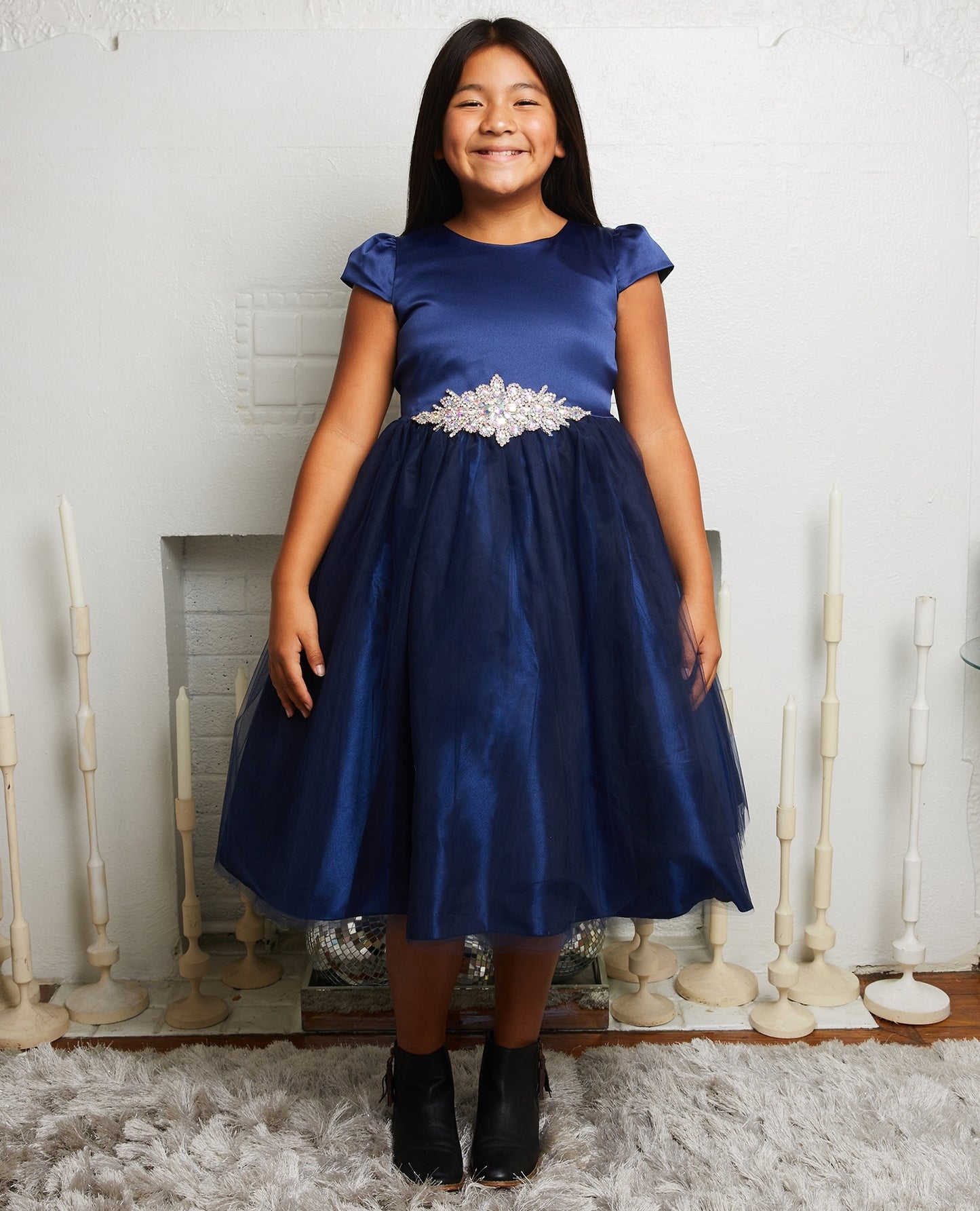 452- Sleeve Satin Dress w/ Tulle