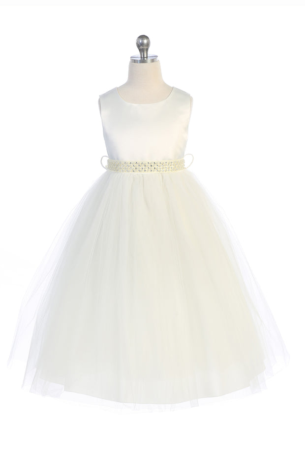 Style No. 411-S Pearl Rhinestone Satin Tulle Dress
