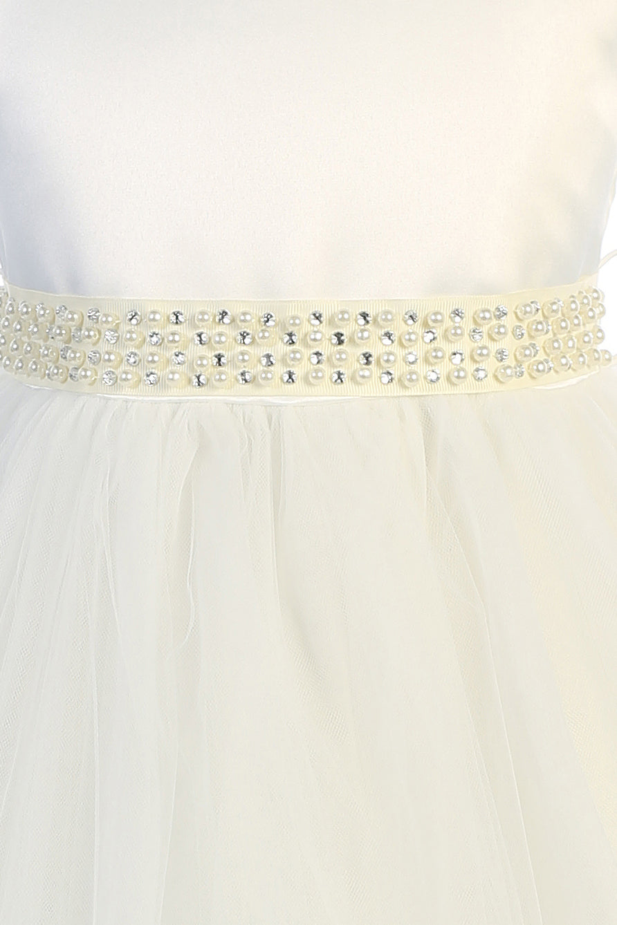Style No. 411-S Pearl Rhinestone Satin Tulle Dress