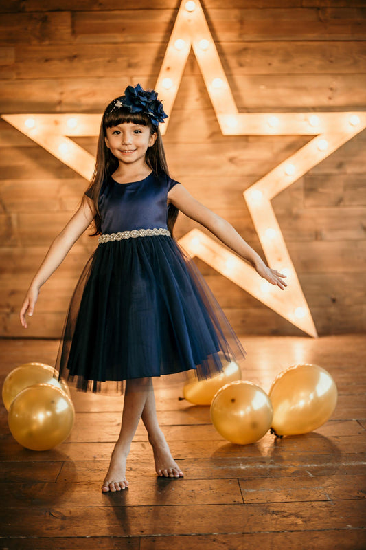 Style No. 452 Sleeve Satin Dress w/ Tulle