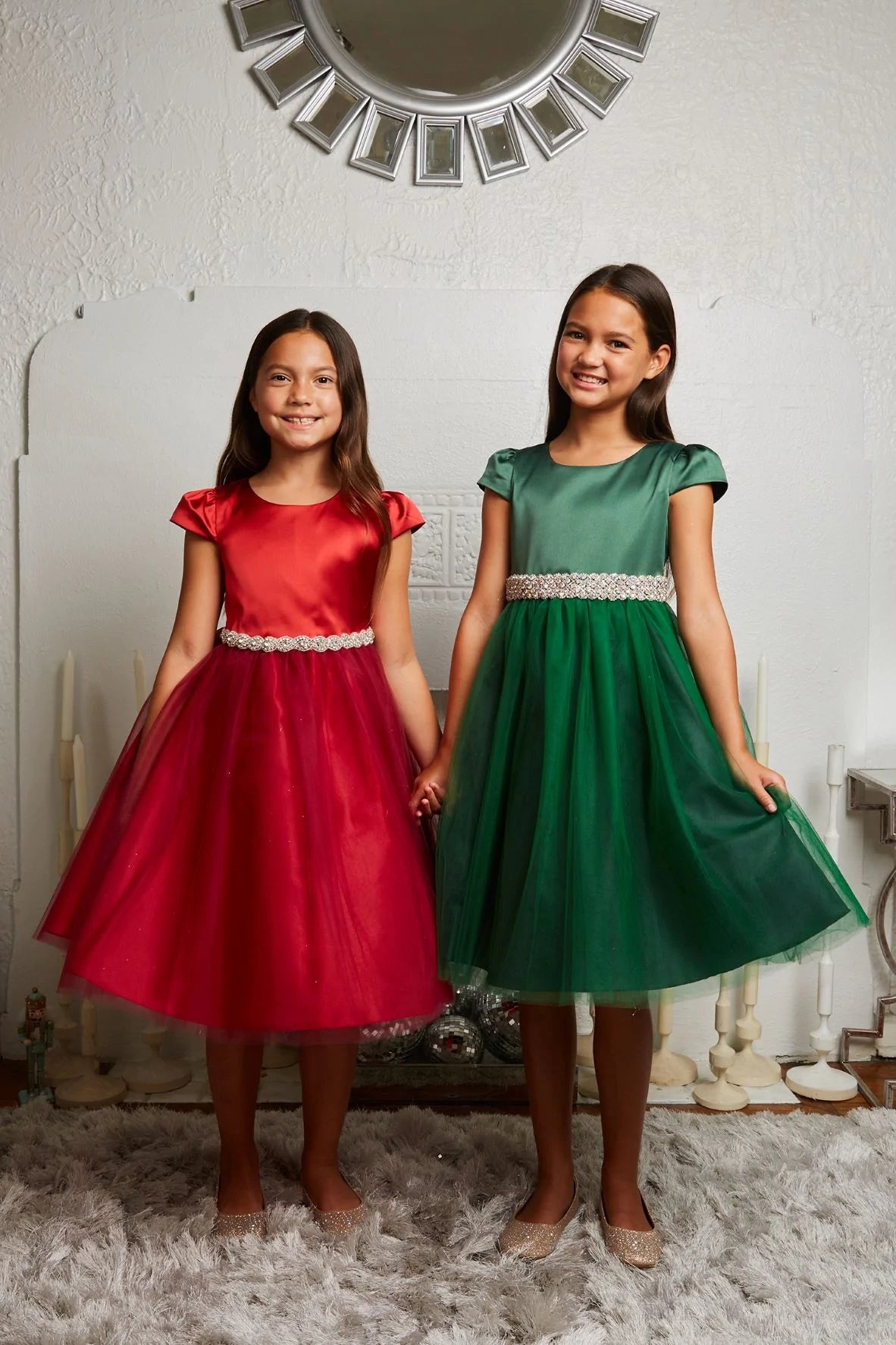 452- Sleeve Satin Dress w/ Tulle