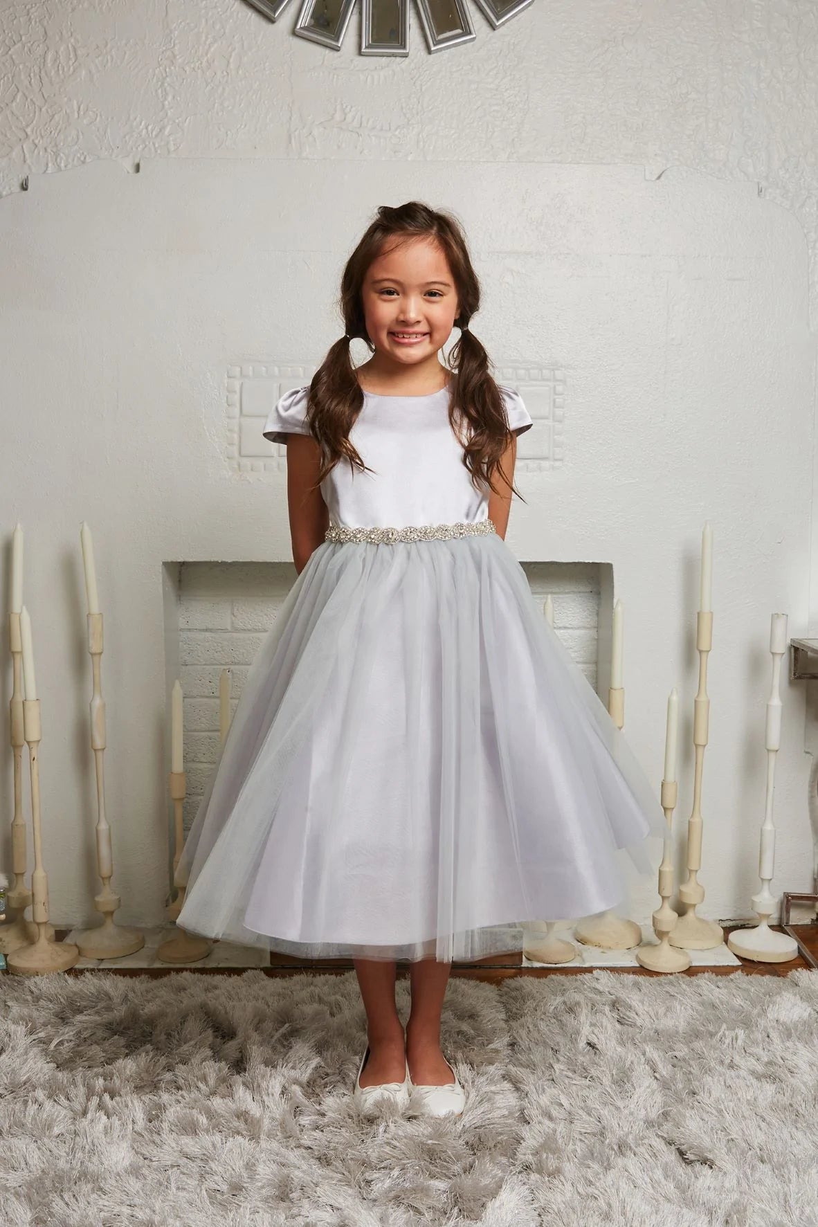 452- Sleeve Satin Dress w/ Tulle