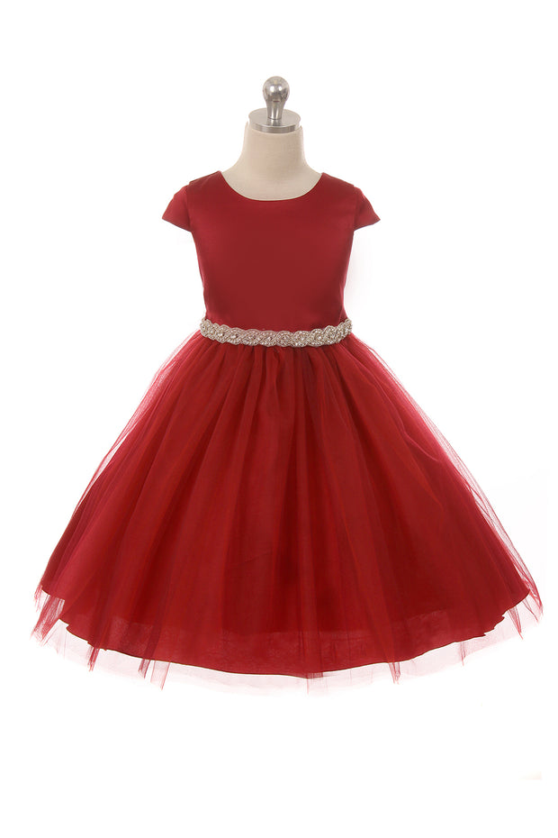 Style No. 452 Sleeve Satin Dress w/ Tulle
