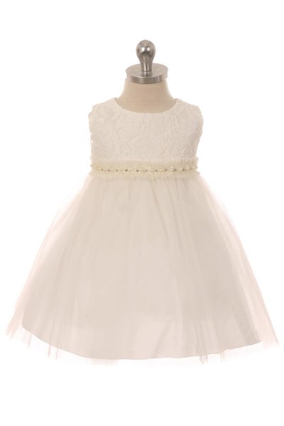 Style No. 456B-B Lace Dress w/ Mesh Pearl Trim