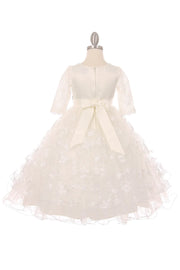 Style# 2908 Communion Dress Elegant 3/4 sleeve decorated with rhinestone and beaded waistline,