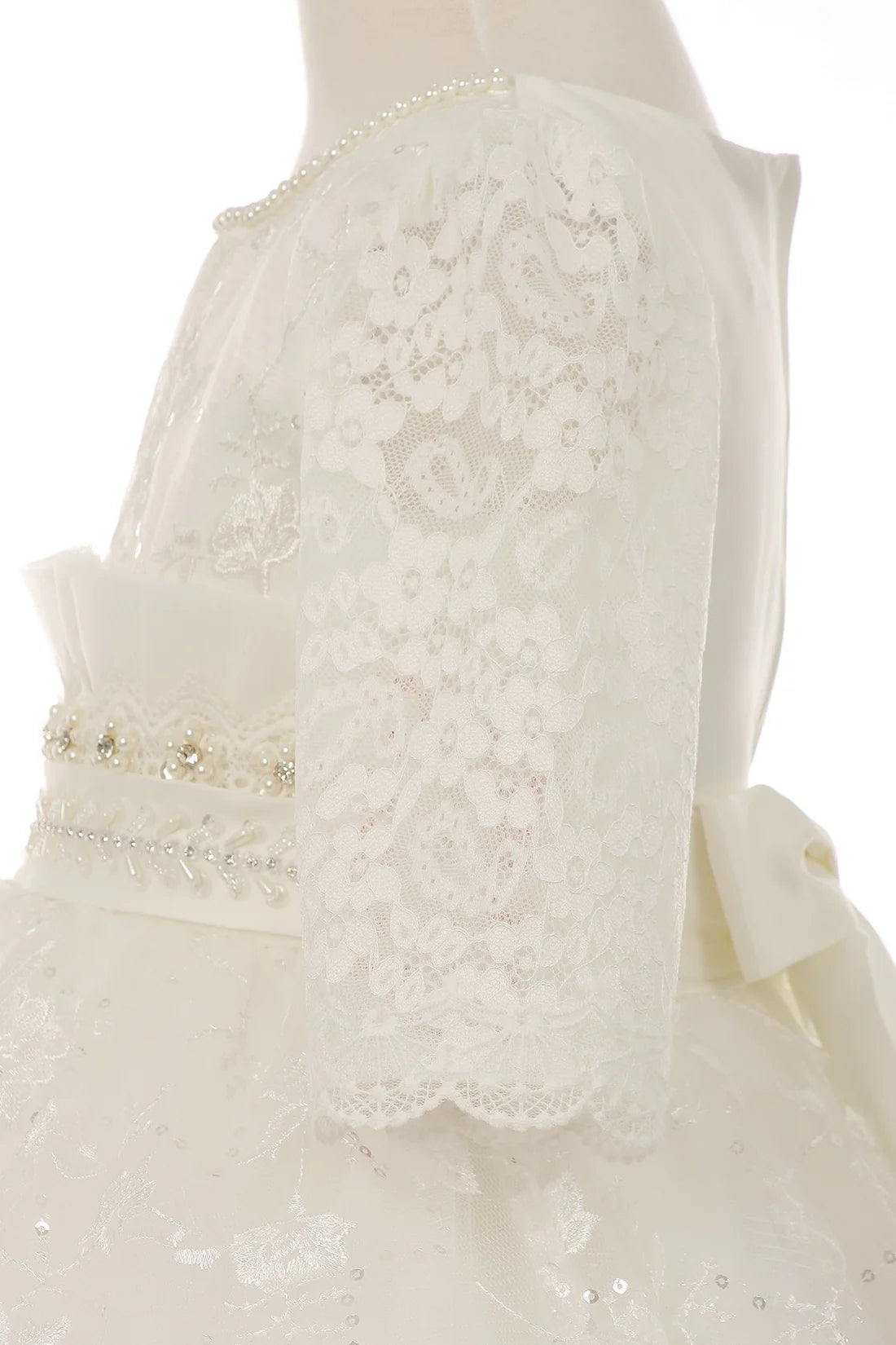 Style# 2908 Communion Dress Elegant 3/4 sleeve decorated with rhinestone and beaded waistline,