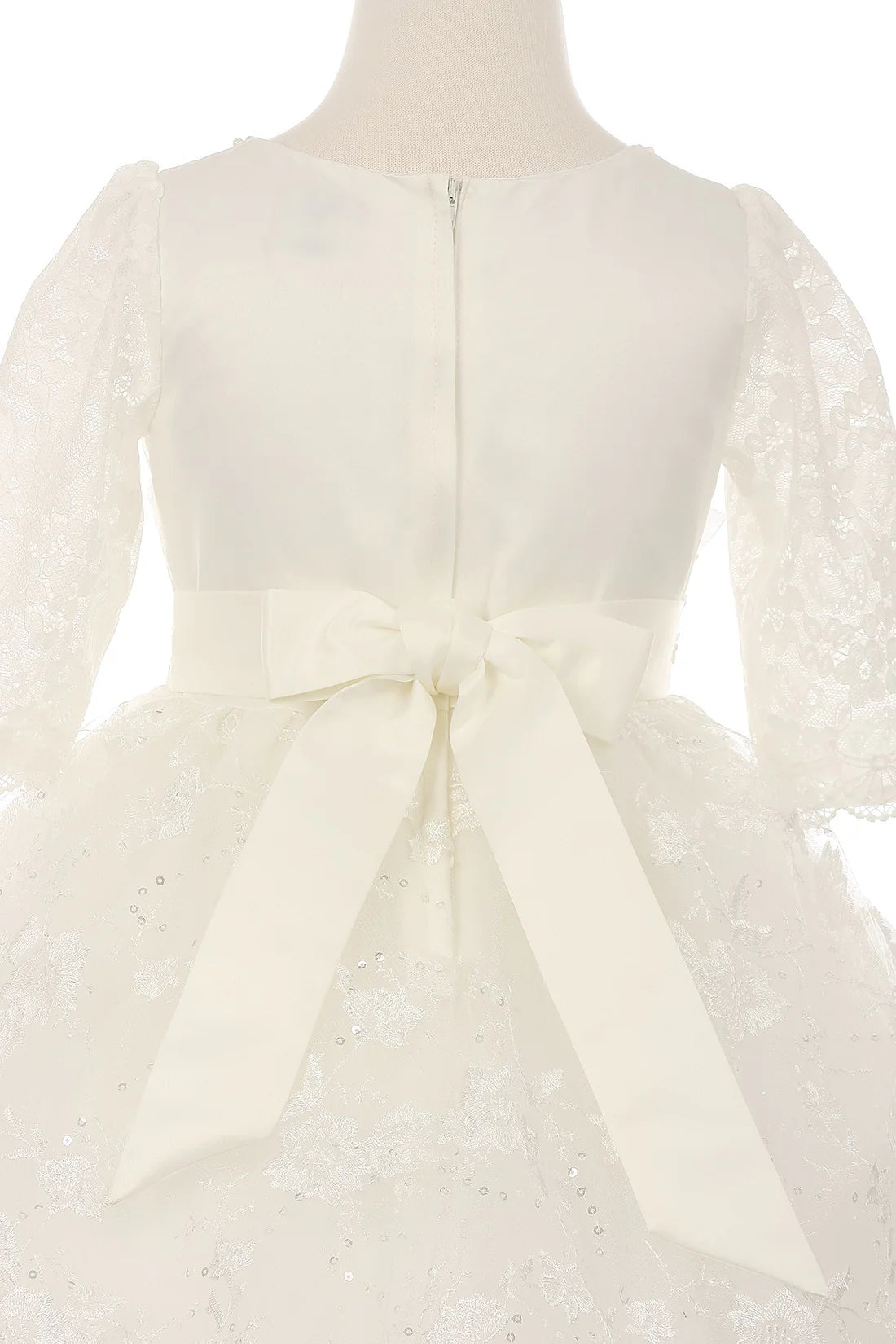 Style# 2908 Communion Dress Elegant 3/4 sleeve decorated with rhinestone and beaded waistline,