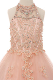 Style #5060 Ddazzling halter neck rhinestones/pearls party tulle Pageant dress