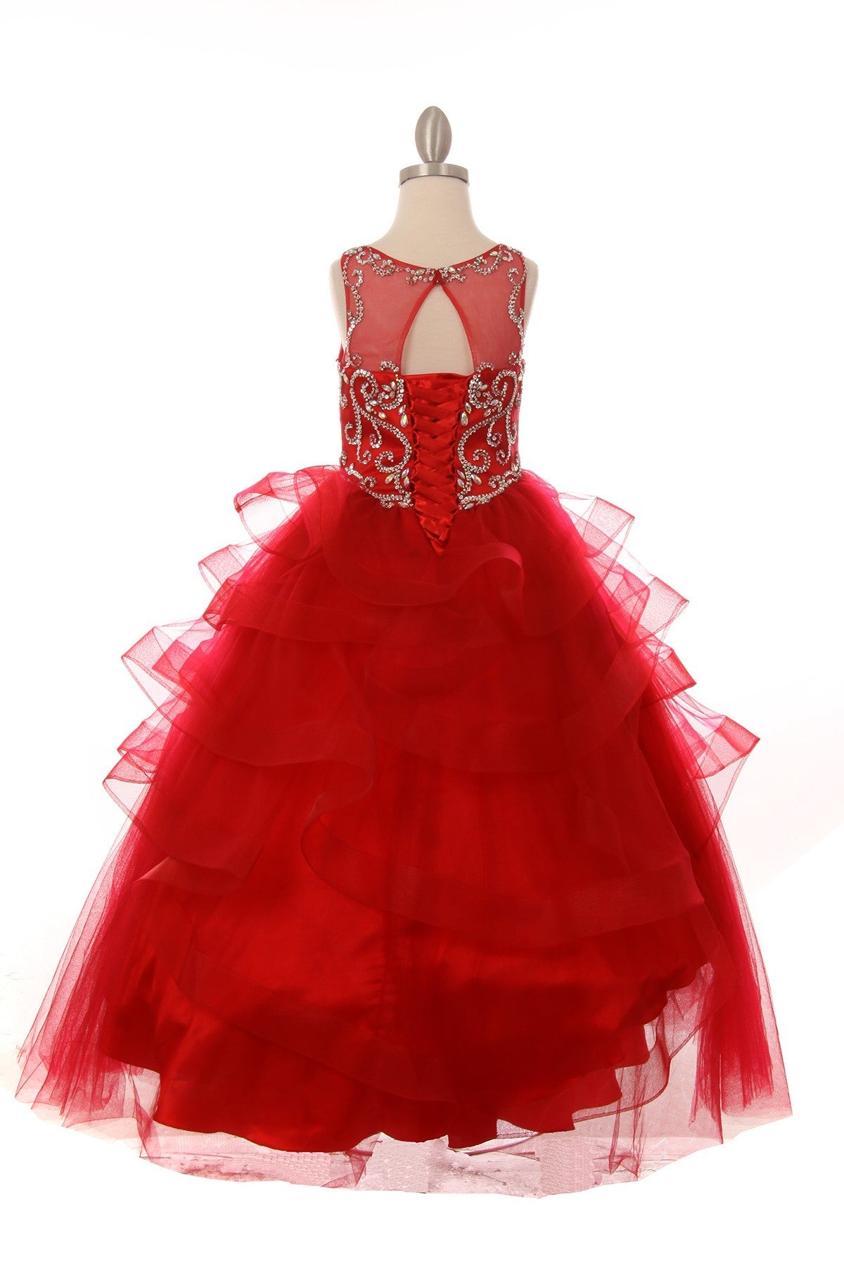Style #8003 Coop neckline with a jewel beaded, rhinestone and sequin bodice Pageant Gown