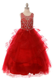 Style #8003 Coop neckline with a jewel beaded, rhinestone and sequin bodice Pageant Gown