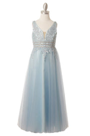 Style #5082 Elegant AB stone lace floor length tulle pageant dress