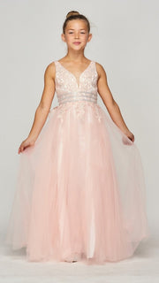 Style #5082 Elegant AB stone lace floor length tulle pageant dress