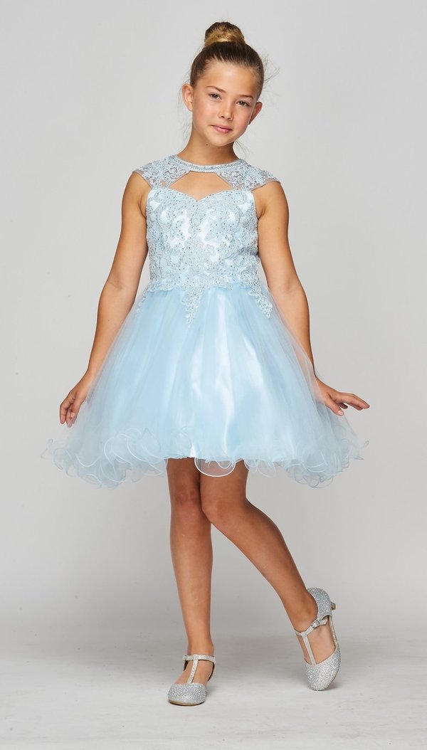 Style #5083 Sparkly AB stone halter sweet heart neckline lace tulle short dress
