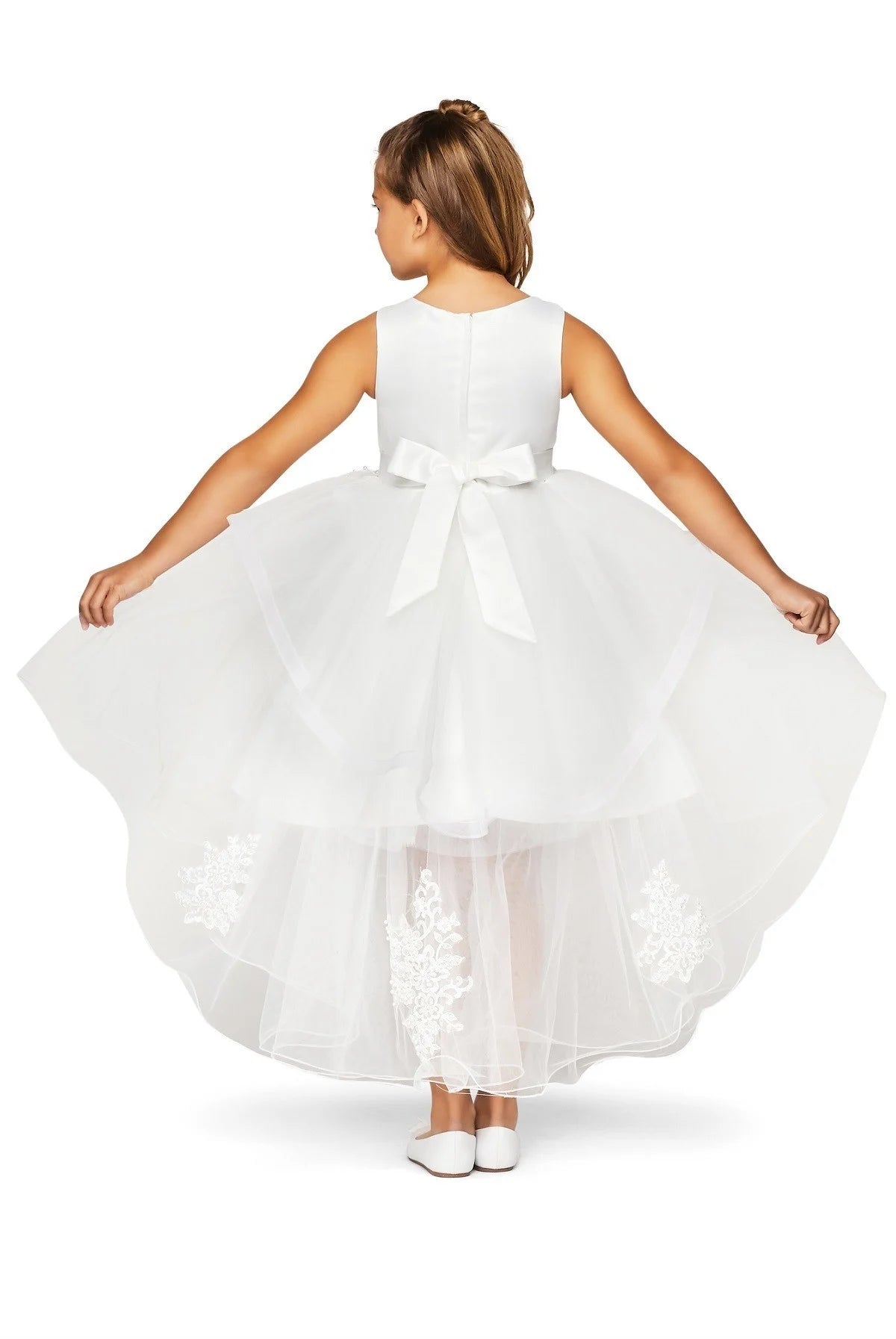 Elegant hand-crafted lace applique dress